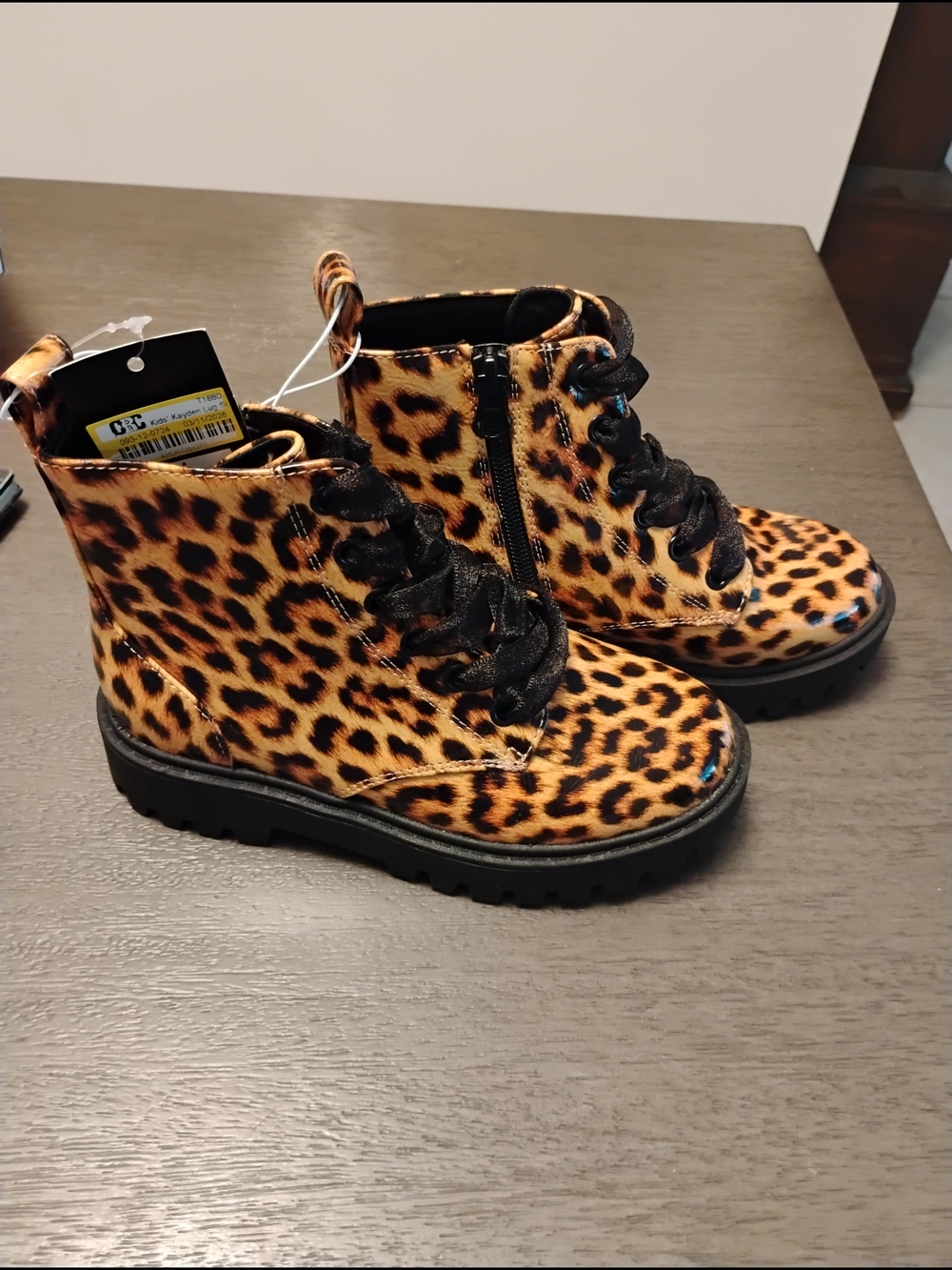 art class Leopard Print Lace-Up Kids Boots - Black Soles